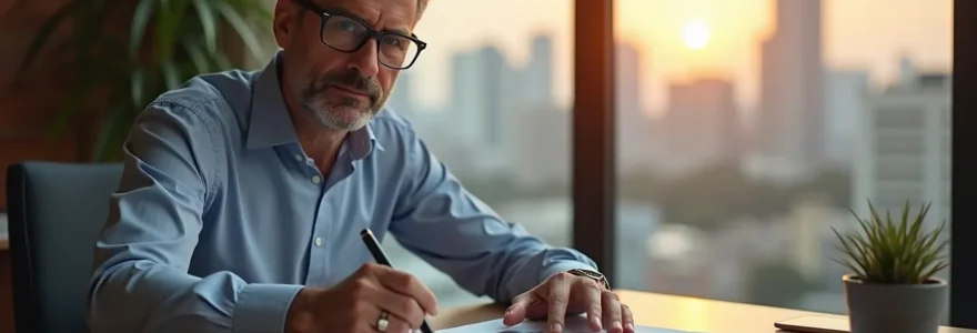 Personne en réflexion face à des graphiques d'investissement et des pièces de monnaie symbolisant la stratégie financière