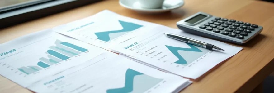 Photographie réaliste montrant une calculatrice professionnelle et des documents d'épargne disposés sur un bureau moderne, avec un éclairage doux créant une atmosphère de confiance financière